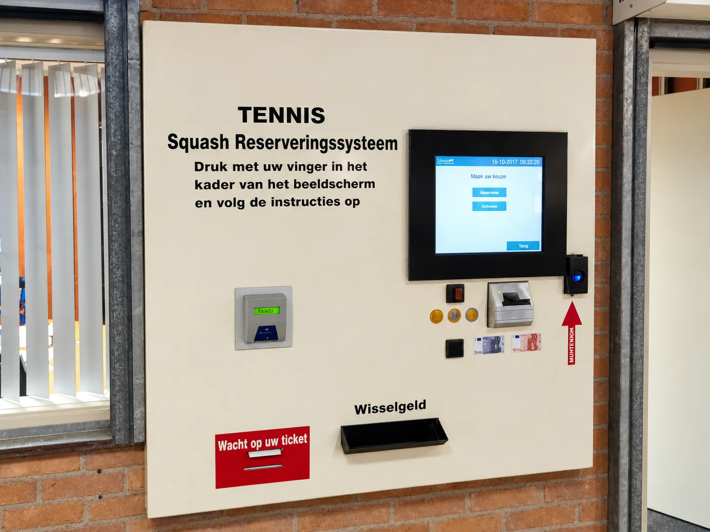 The TRS booking kiosk with touchscreen, fingerprint reader, card terminal, cash readers and change tray, 2017