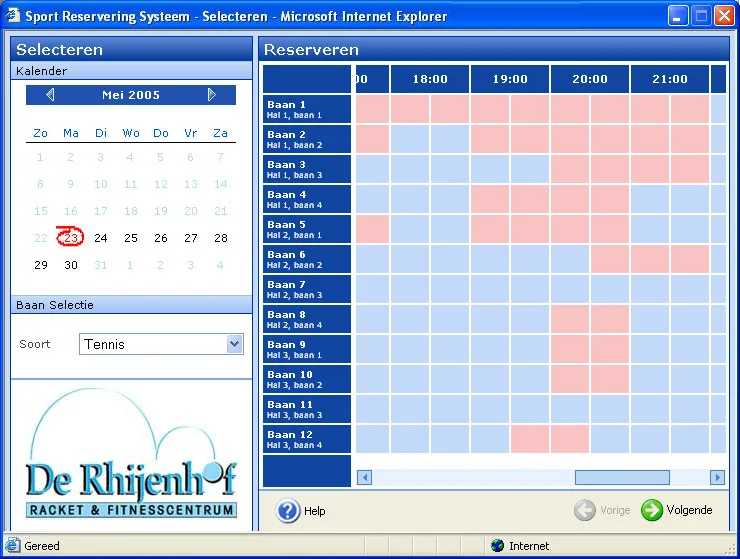 Online booking at De Rhijenhof in Internet Explorer, May 2005