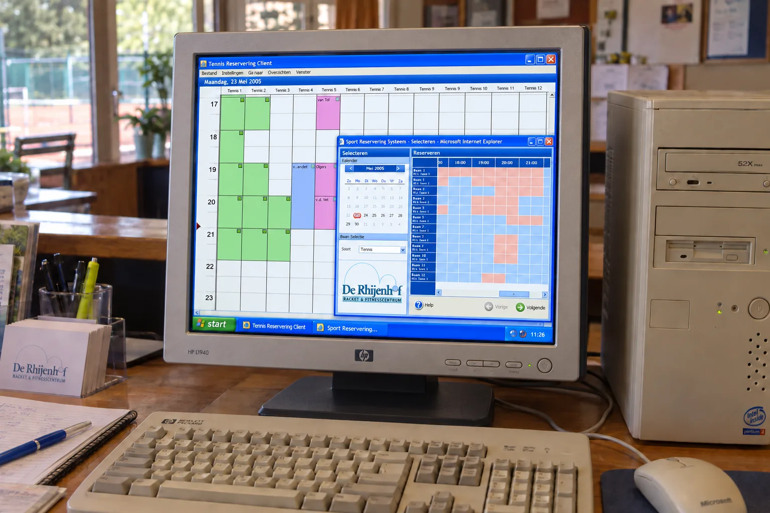 Reception desk at De Rhijenhof with the Time Reservation System on the monitor